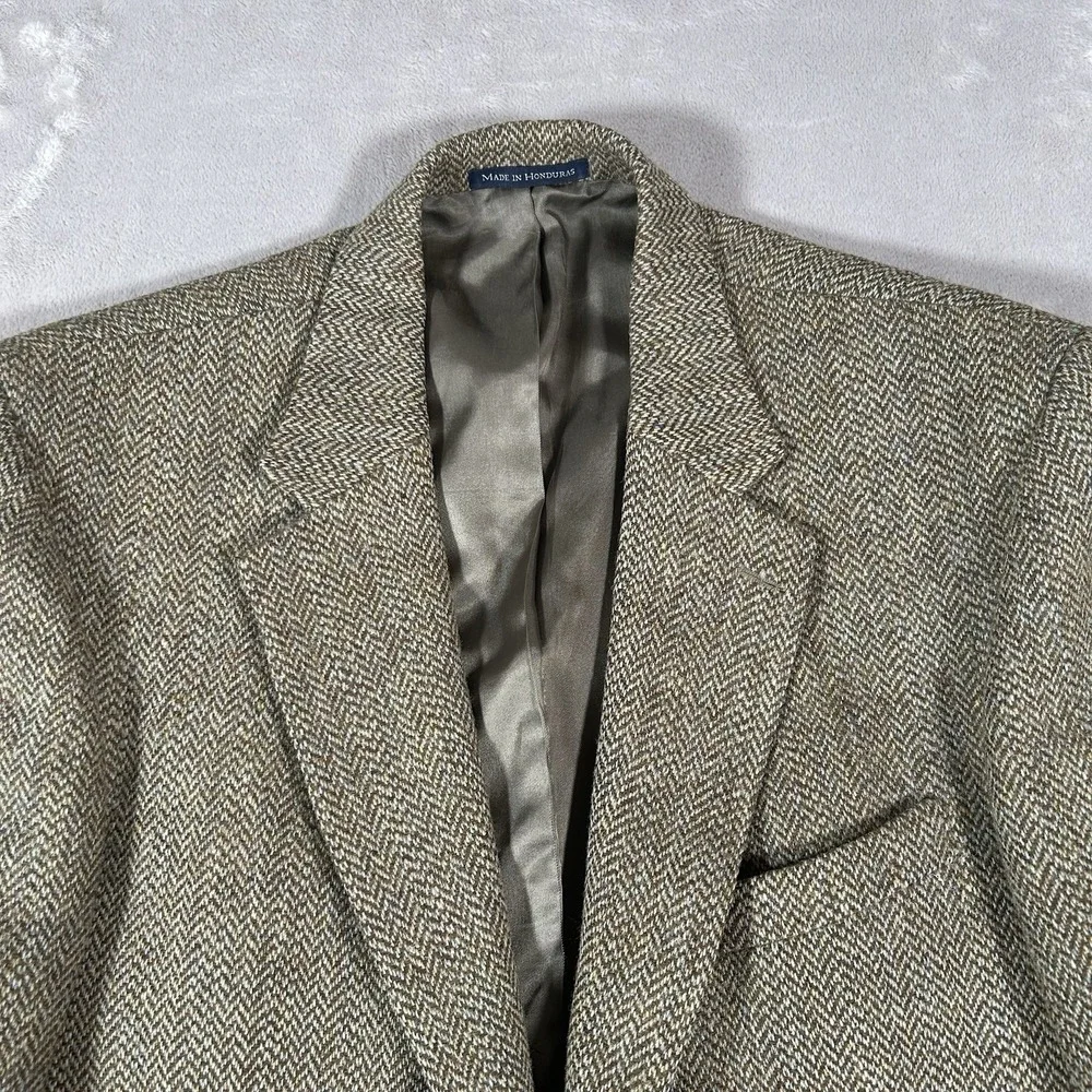 VTG Harris Tweed Blazer Mens 44L Brown Herringbone Wool Handwoven Sport Coat